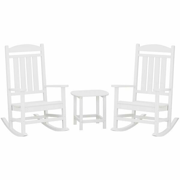 Polywood Presidential White Patio Set with South Beach Side Table and 2 Rocking Chairs 633PWS1661WH